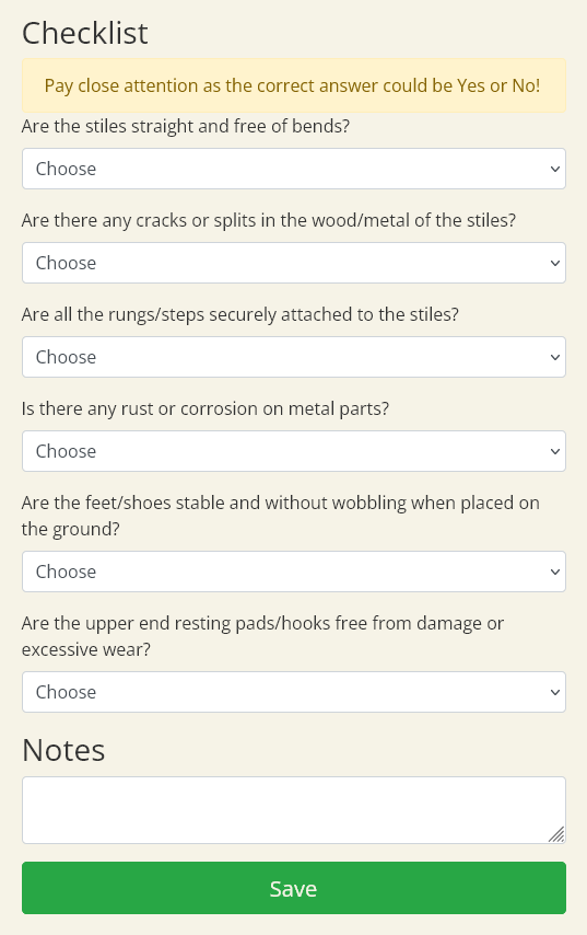 A screen shot of our ladder inspection checklist A screen shot of our ladder inspection checklist